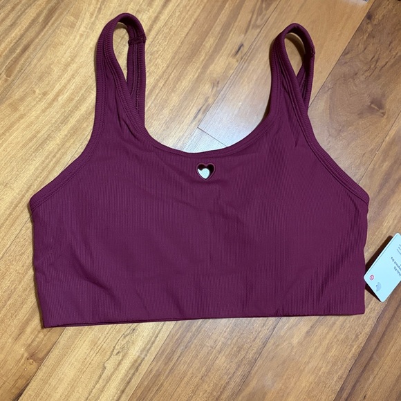 Lululemon Nulu Ribbed Scoopneck Bra with Heart Cutout Burgundy red size SMALL - Picture 3 of 5